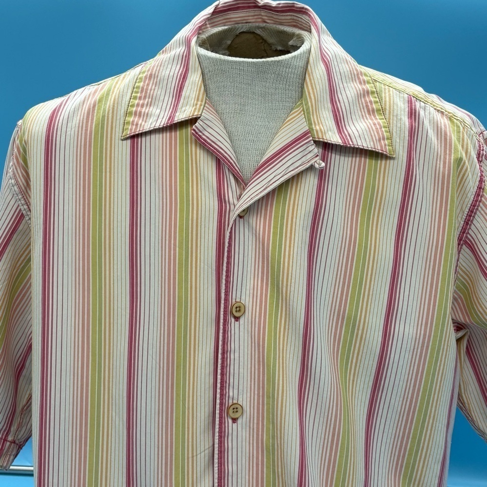 Tommy Bahama Vintage Striped Multicolor Men's Shirt Large 100% Cotton
